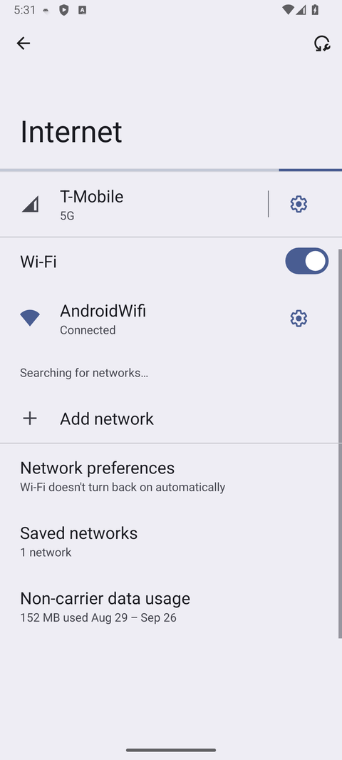 Real Android Wi-Fi settings screen (network list shown is the test environment's, not a bikebox hotspot)